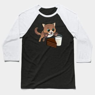 Norwegian Forest Cat excited to have Chocolate Cake with Milk Baseball T-Shirt